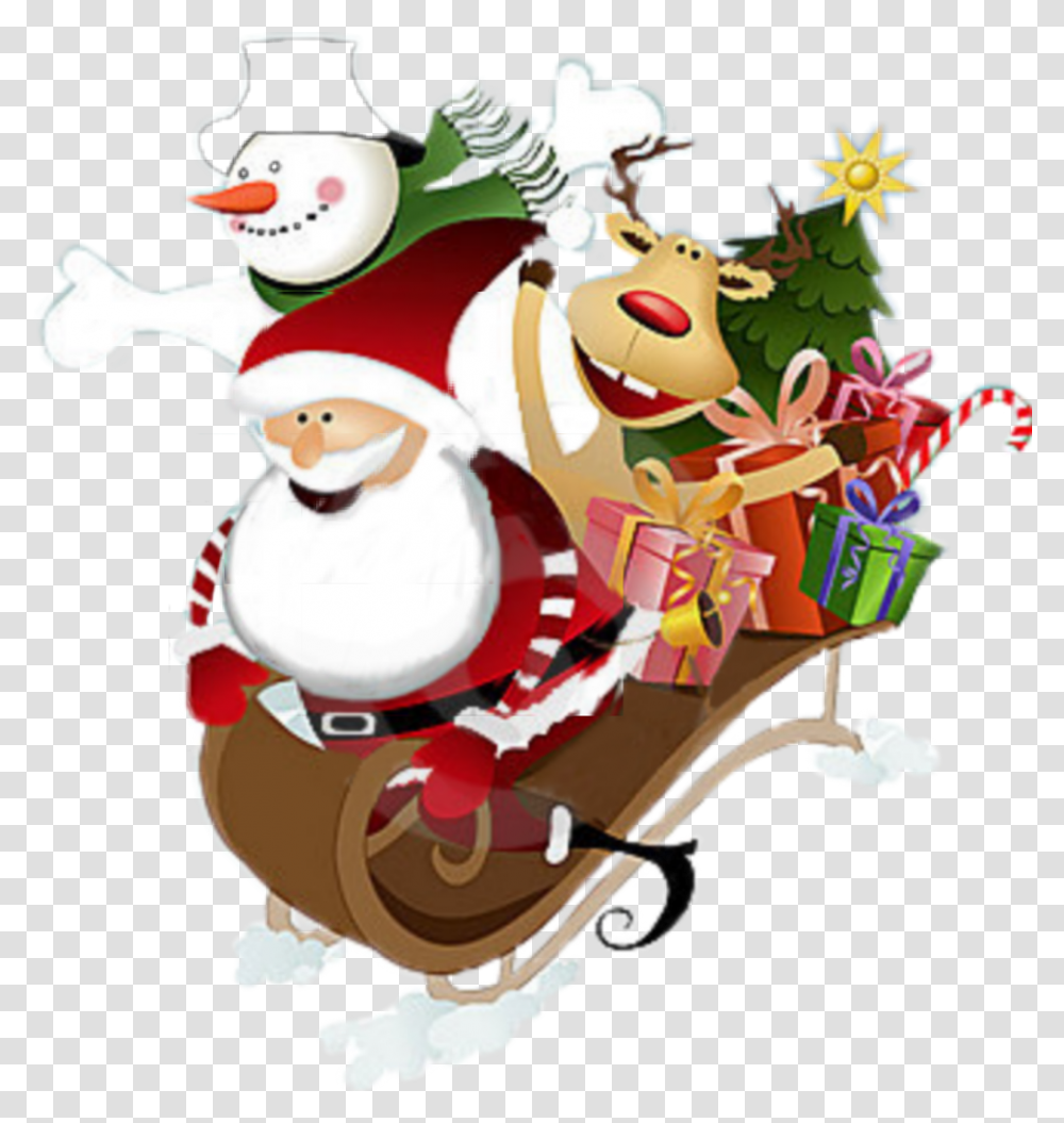 Sleigh Cheistmas Santa Reindeer Snowman Presents Santa Claus And Friends, Winter, Outdoors Transparent Png