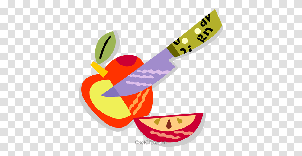 Sliced Apple With Knife Royalty Free Vector Clip Art Illustration, Label, Meal Transparent Png