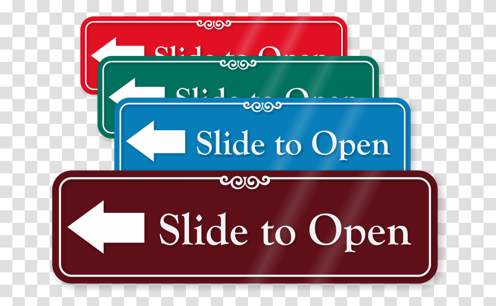 Slide To Open Showcase Wall Sign Slide To Open Door Sign, Word, Label, Paper Transparent Png