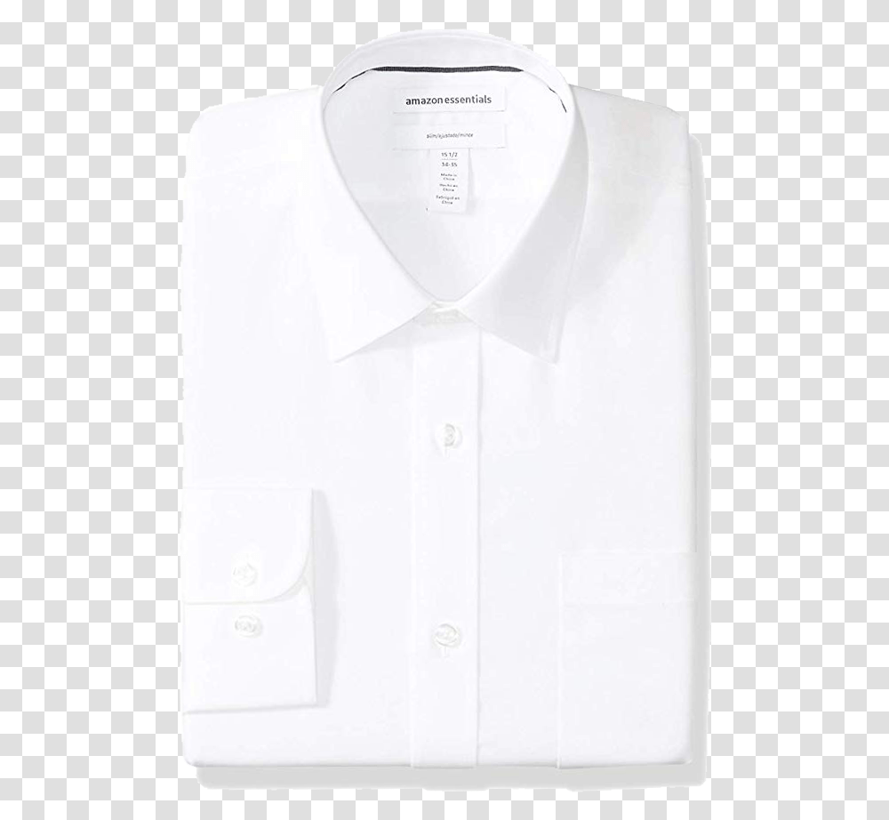 Slim Fit White Shirt By Amazon Essentials Dress Shirt, Apparel, Sleeve, Long Sleeve Transparent Png