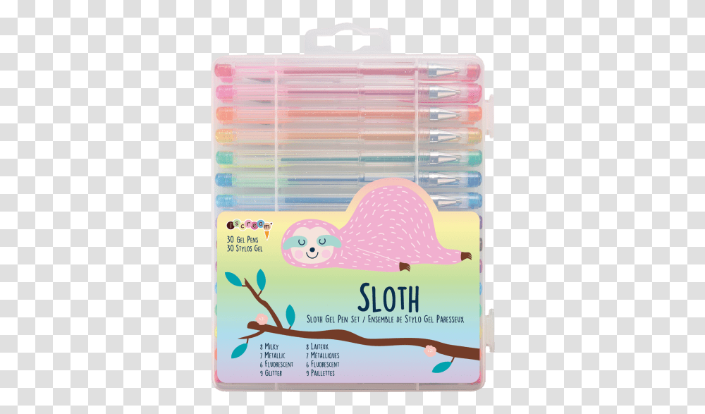 Sloth Gel Pen Set Construction Paper, Text, Pencil Box, Diary Transparent Png