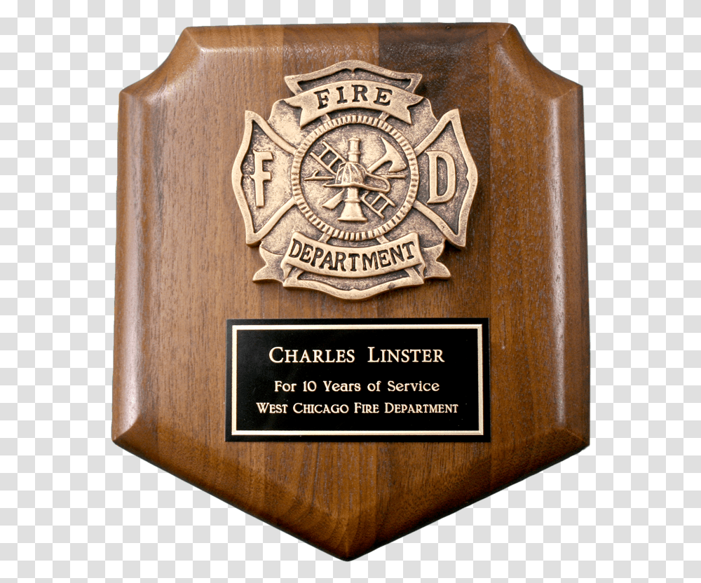 Small Firefighter Shield Plaque Solid, Logo, Symbol, Trademark, Clock Tower Transparent Png