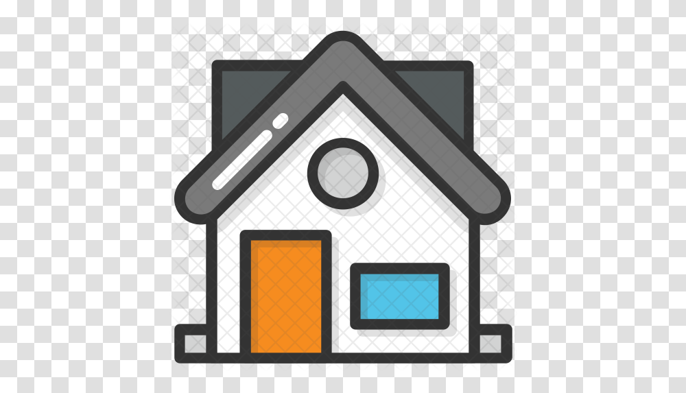 Small House Icon Of Colored Outline Loving Home, Housing, Building, Clock Tower, Text Transparent Png