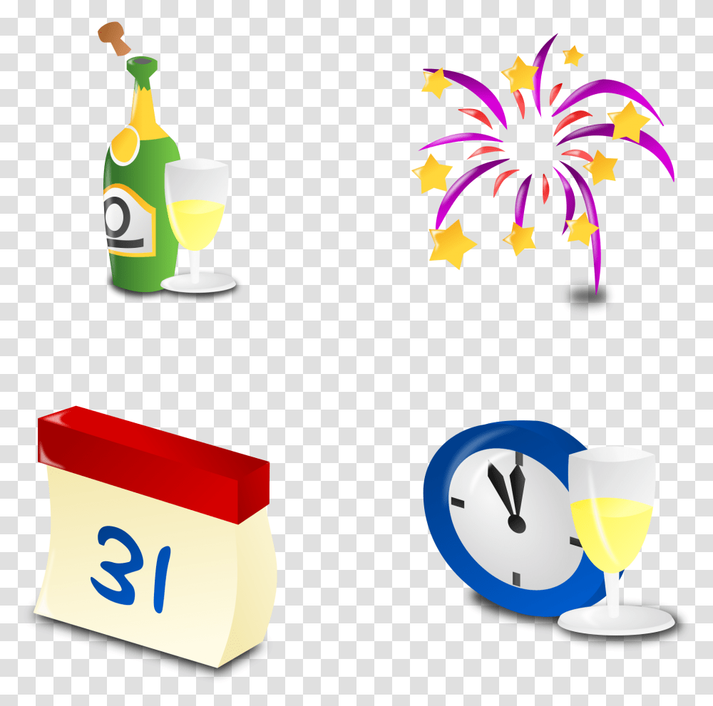 Small New Years Icon New Years Day Cartoon, Beverage, Alcohol, Glass, Cocktail Transparent Png