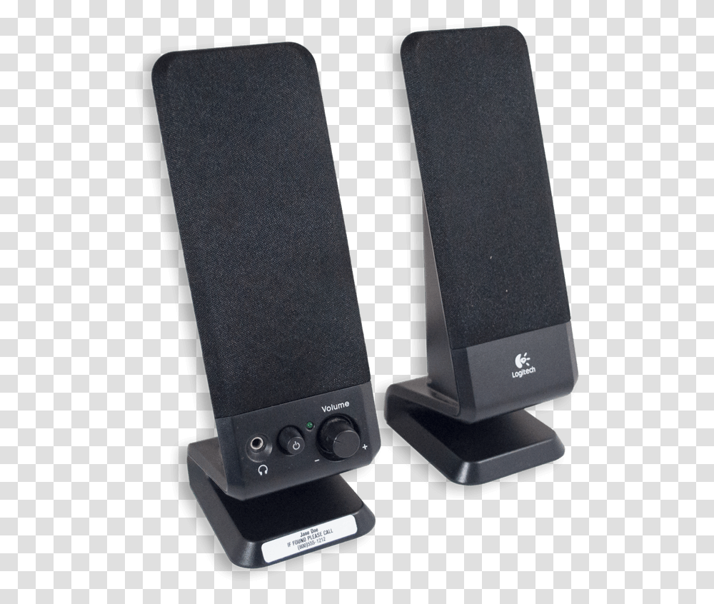 Small Pair Of Black Speakers With White Id Tags Computer Speaker, Electronics, Audio Speaker Transparent Png