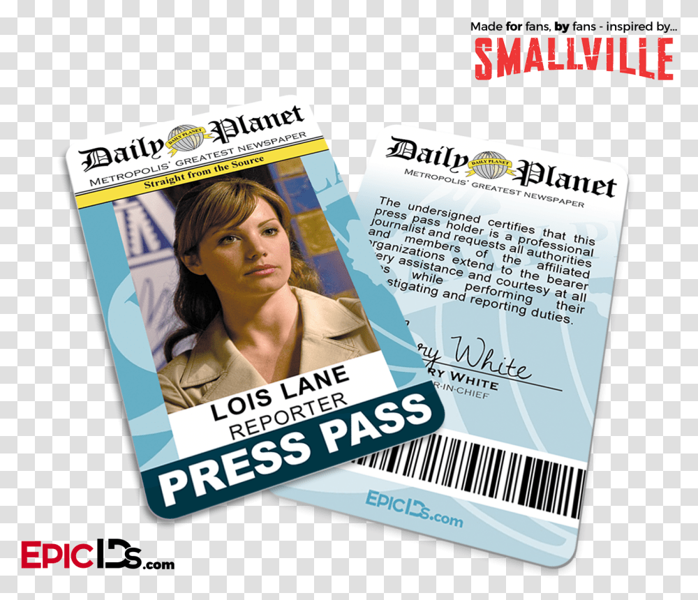 Smallville Tv Series Inspired Daily Planet Press Pass Smallville Clark Daily Planet, Person, Human, Id Cards Transparent Png