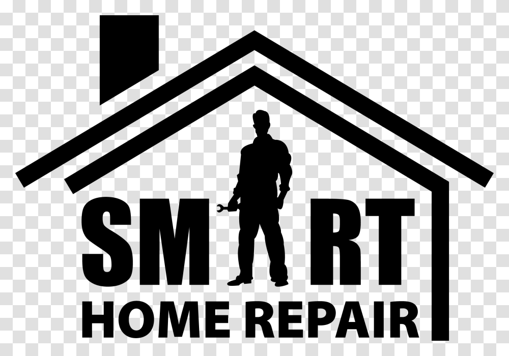 Smart Home Repair Llc Black And White Home Repair Logo, Person, Silhouette Transparent Png