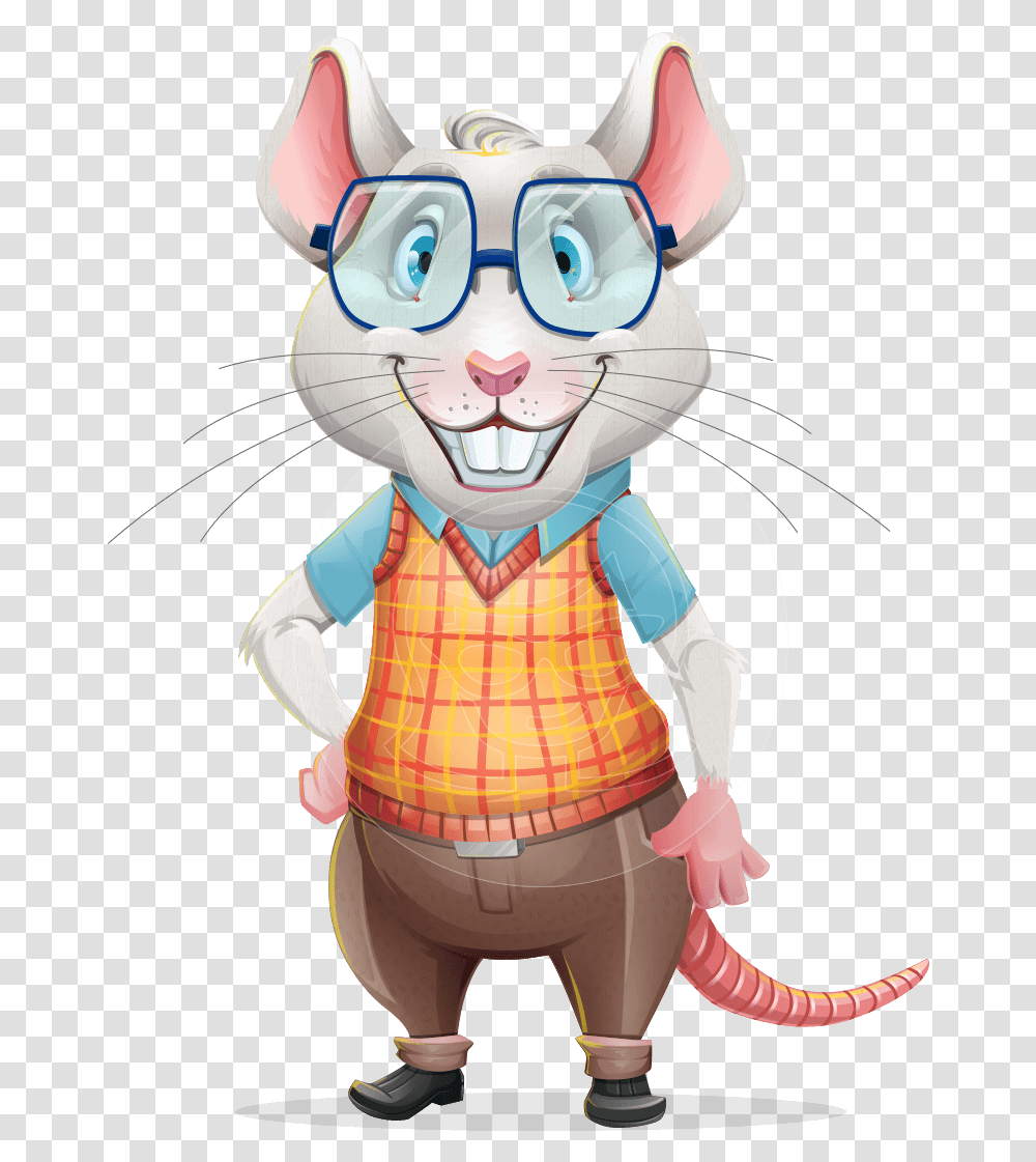 Smart Mouse With Glasses Cartoon Vector Character Mouse Cartoon Characters, Toy, Figurine, Plush, Person Transparent Png