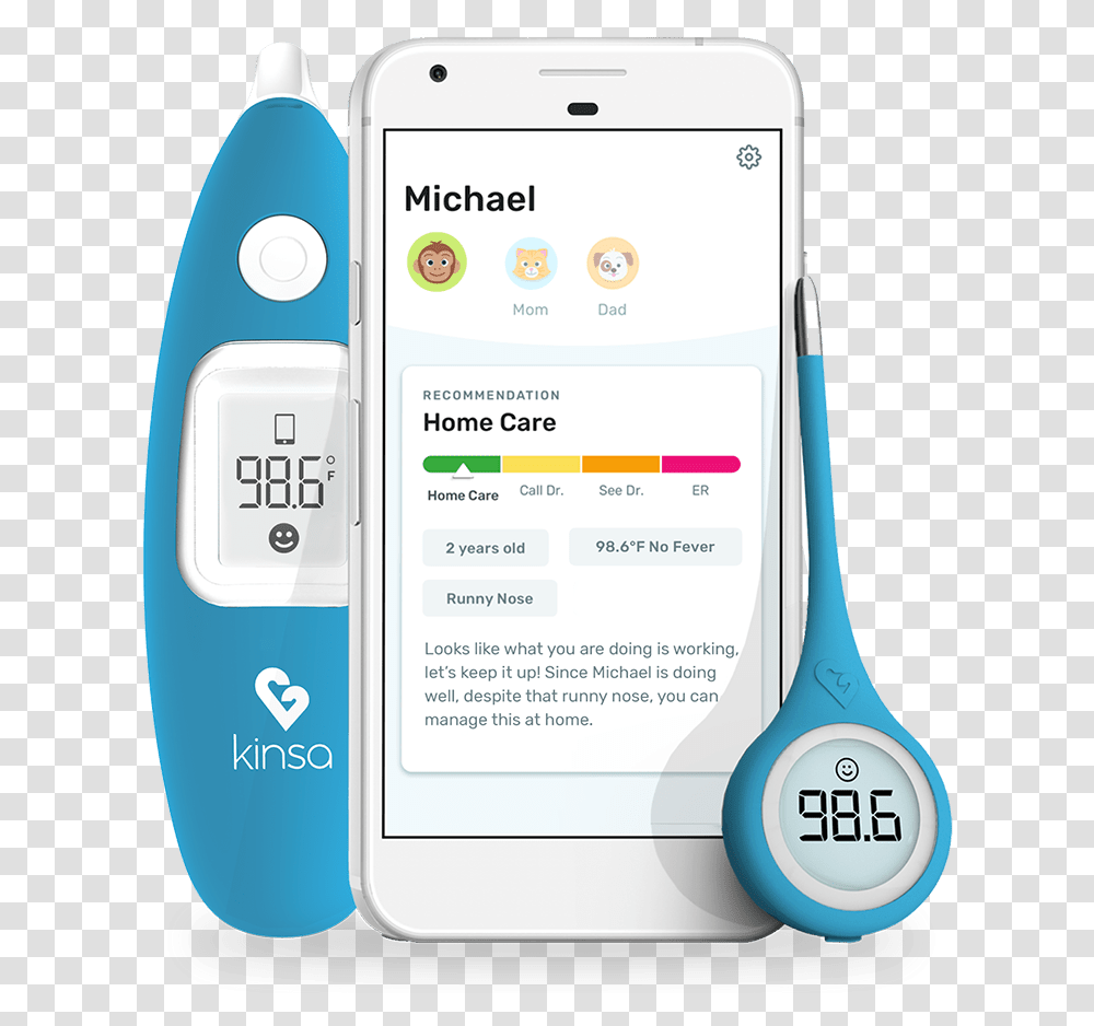 Smart Thermometers With Personalized Kinsa Thermometer, Mobile Phone, Electronics, Cell Phone, Text Transparent Png
