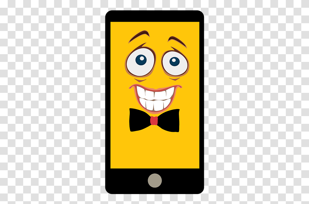 Smartphone Tablet Emoji Yellow Funny Joy Emoticon Funny Emoji, Tie, Accessories, Accessory, Poster Transparent Png