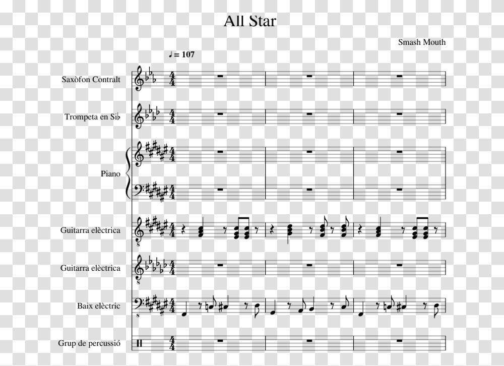 Smash Mouth Sheet Music For Piano Alto Saxophone, Gray, World Of Warcraft Transparent Png