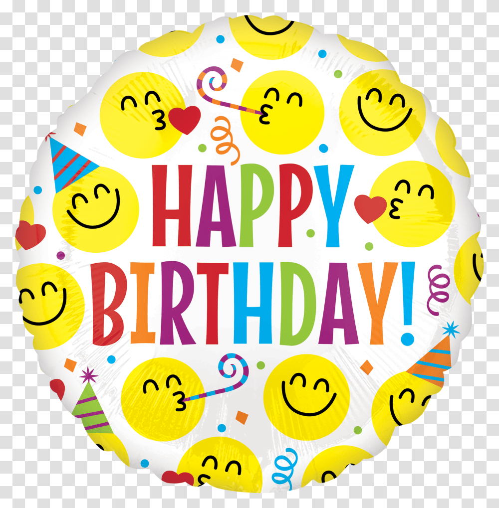 Smiley Emoji Happy Birthday Image Circle, Label, Text, Word, Number Transparent Png