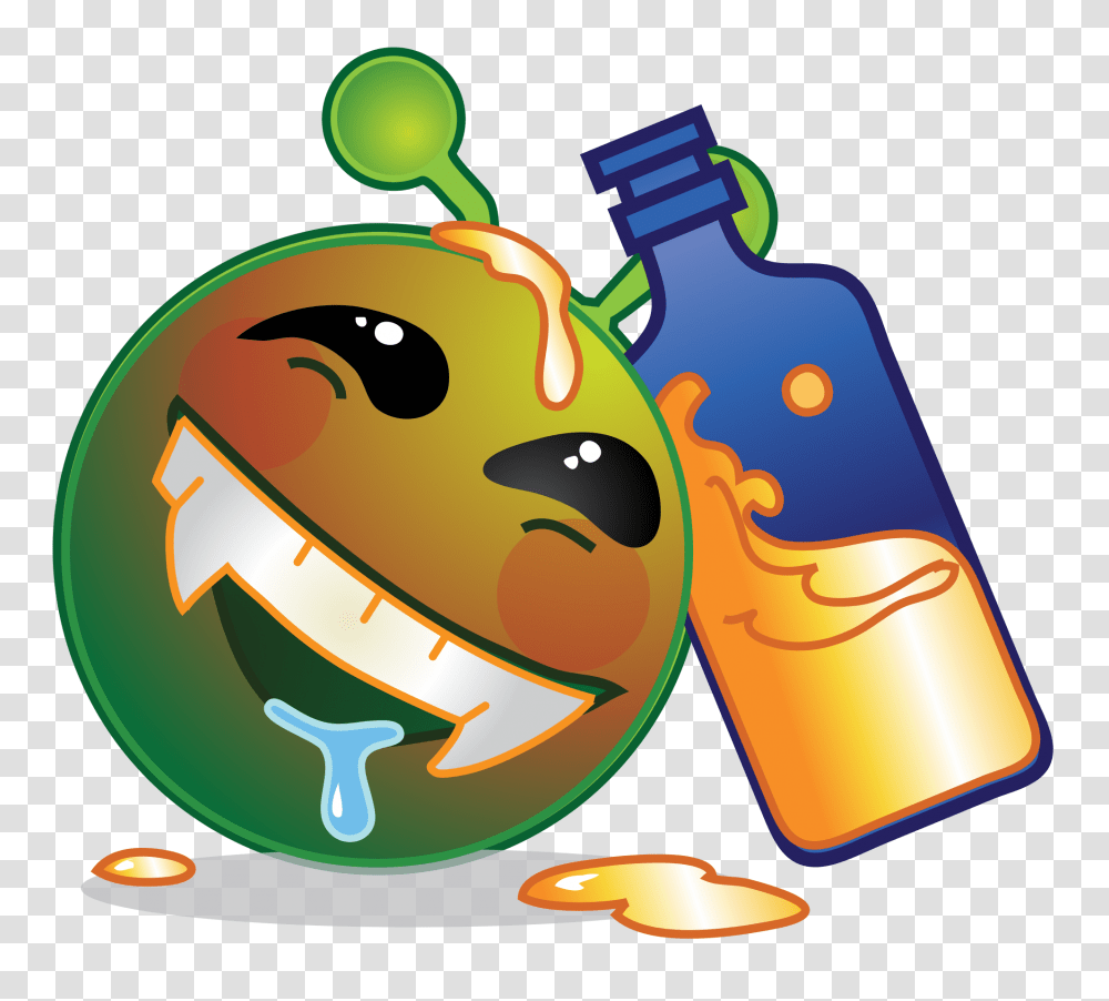 Smiley Green Alien Drunk Happy, Bottle Transparent Png
