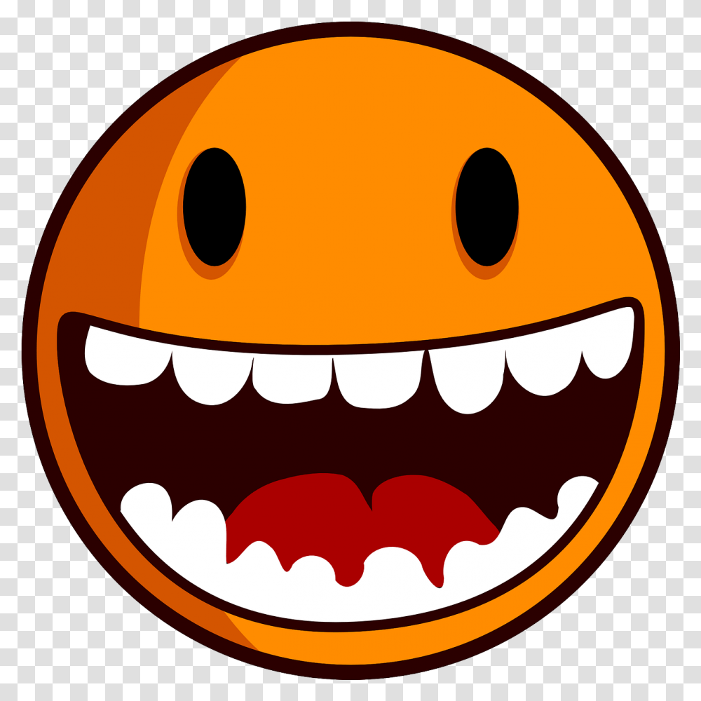 Smileylaughingfaceteethorange Free Image From Needpixcom Happy Funny Face, Label, Text, Symbol, Batman Logo Transparent Png