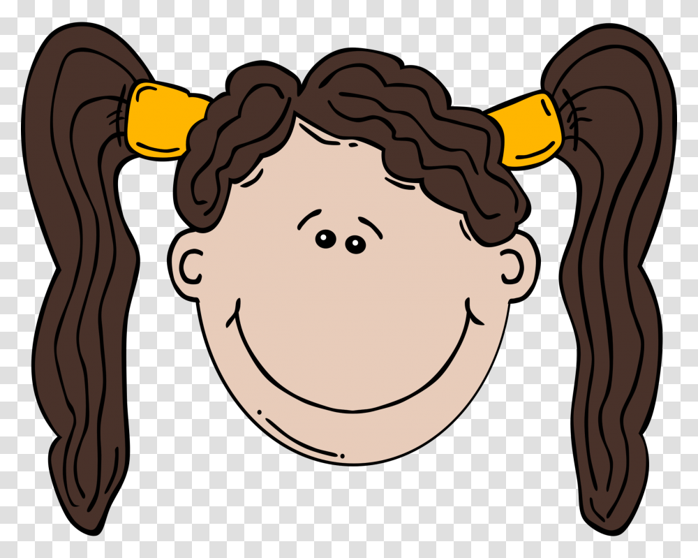 Smiling Brunette Girl With The Ponytails Clipart Free Image Cartoon Girl Face, Drawing, Plant, Produce, Food Transparent Png