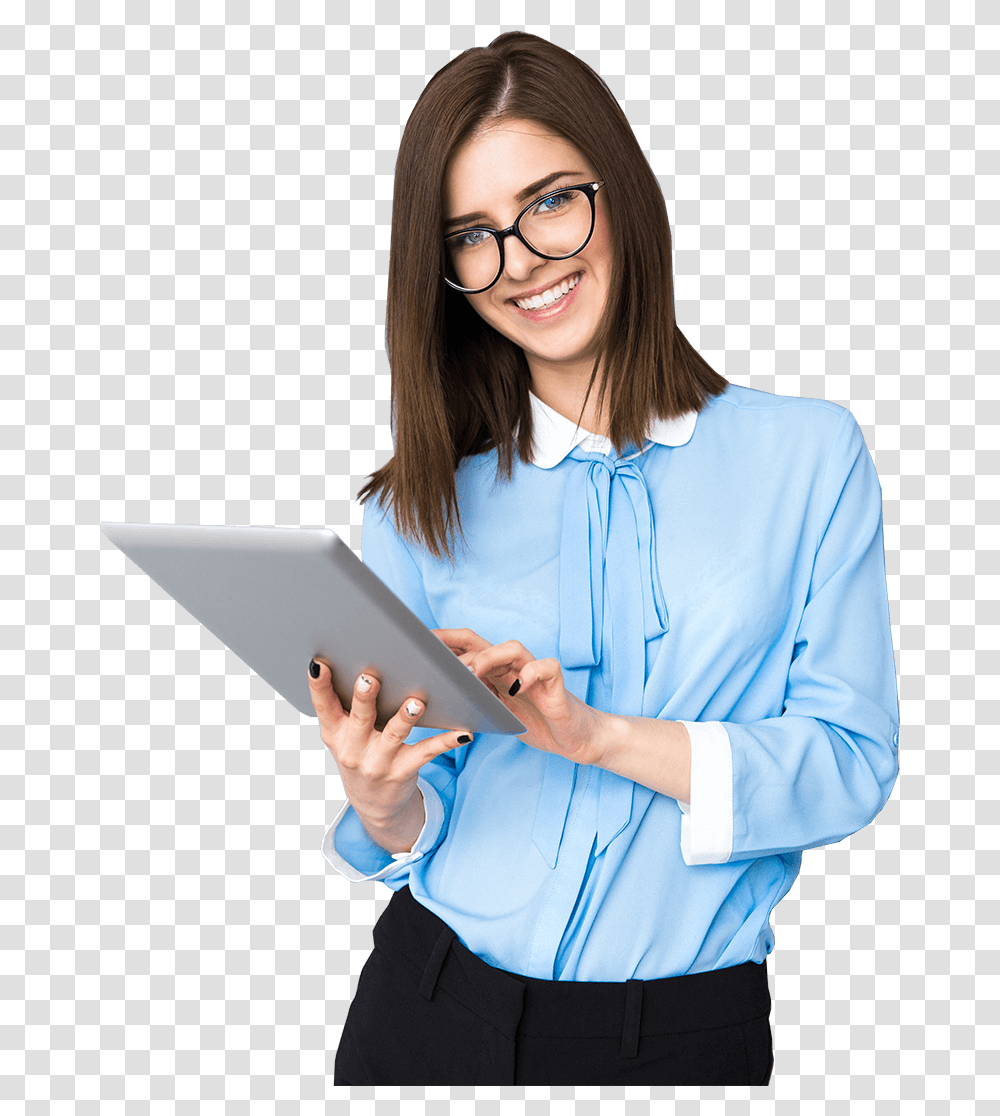 Smiling Business Woman Glasses, Person, Female, Sleeve Transparent Png