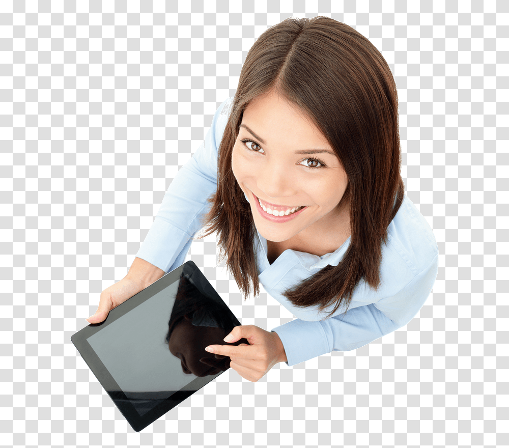 Smiling Business Woman Woman With Tablet, Computer, Electronics, Person, Human Transparent Png