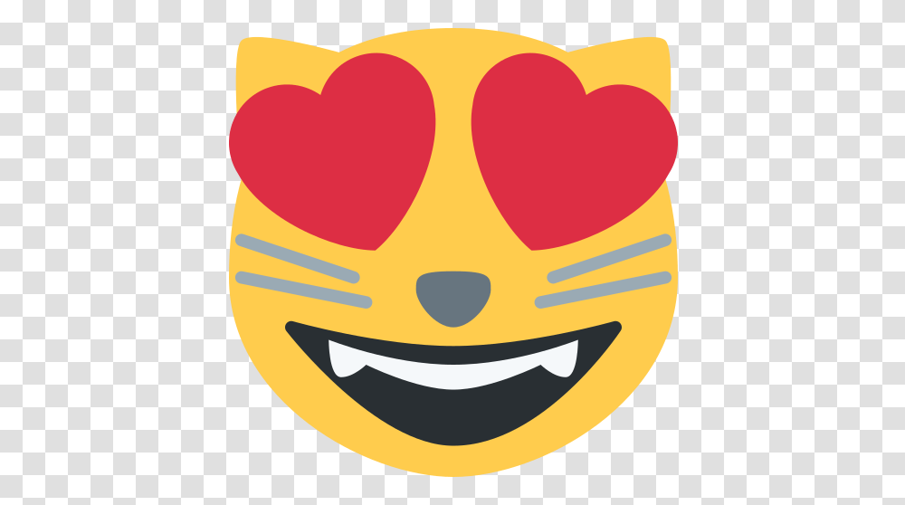 Smiling Cat Face With Heart Eyes Emoji Meaning And Pictures Cat Heart Eyes Emoji, Label, Text, Logo, Symbol Transparent Png
