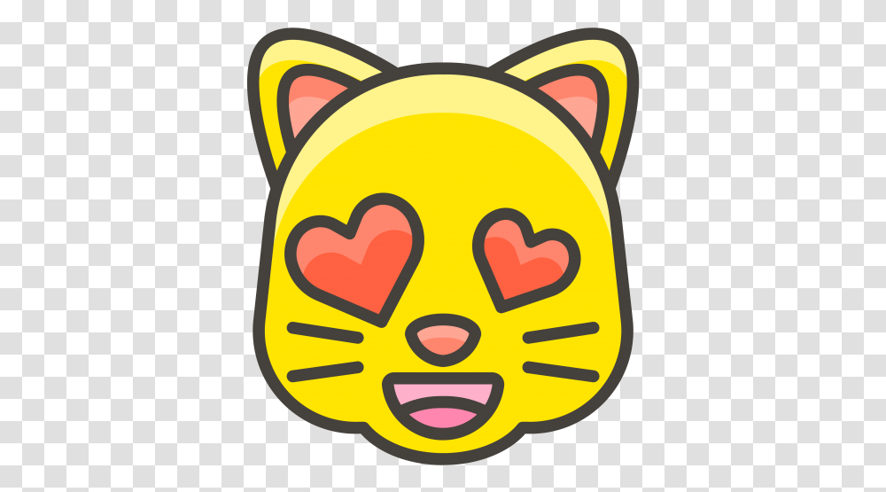 Smiling Cat Face With Heart Eyes Emoji Yellow Cat Face Kitty Cat In Cartoon, Label, Text, Bag, Backpack Transparent Png