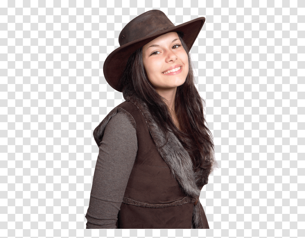 Smiling Cowgirl Woman Wearing Cowboy Hat Image Sombreros De Vaqueros Mujeres, Apparel, Face, Person Transparent Png