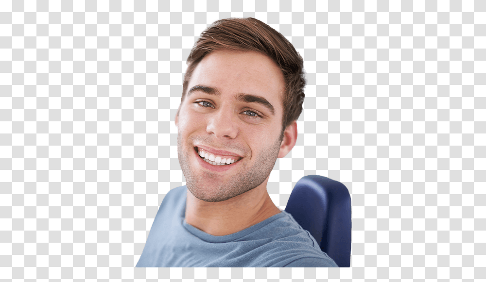Smiling Man In Dental Chair Dentistry, Person, Human, Cushion, Face Transparent Png