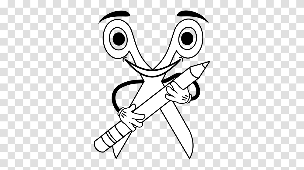 Smiling Scissors With Pen Vector Image, Stencil, Axe, Tool, Slingshot Transparent Png