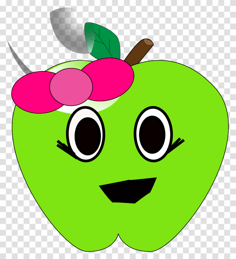Smilling Little Apple Svg Vector Clip Cute Green Apple Cartoon, Graphics, Text, Plant, Label Transparent Png