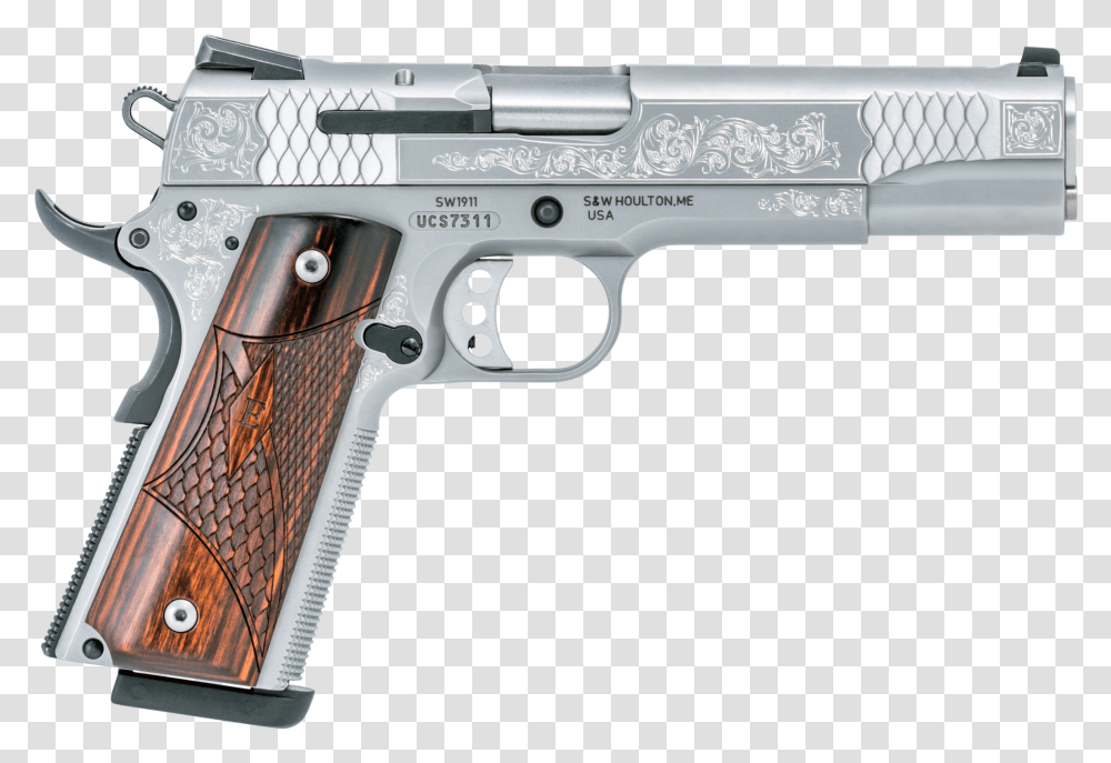Smith And Wesson 45 Engraved, Gun, Weapon, Weaponry, Handgun Transparent Png
