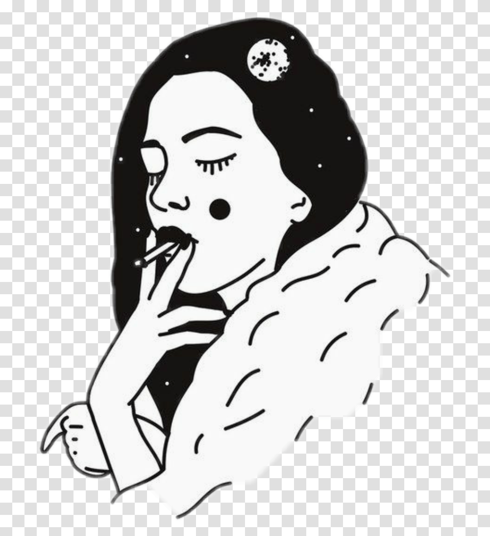 Smoke Girl Sad Sadgirl Top Tumblr Blackandwhite Sticker Black And White, Stencil, Leisure Activities, Person, Human Transparent Png