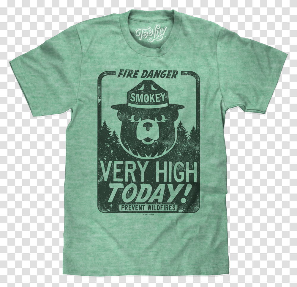 Smokey Bear Fire Danger Very High Big And Tall T Shirt Green Heather Green Blank Tshirt Transparent Png