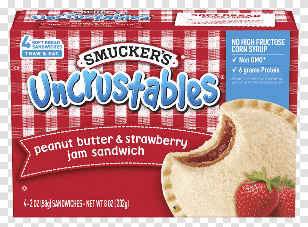 Smuckers Peanut Butter And Strawberry Jelly, Food, Bread, Plant, Snack Transparent Png
