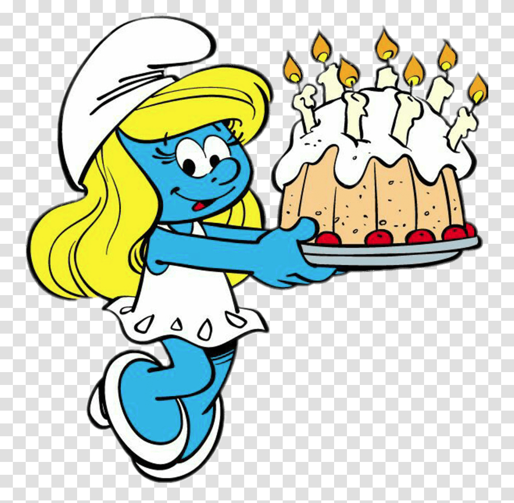 Smurfs Girl Happy Birthday, Food, Cream, Dessert, Eating Transparent Png