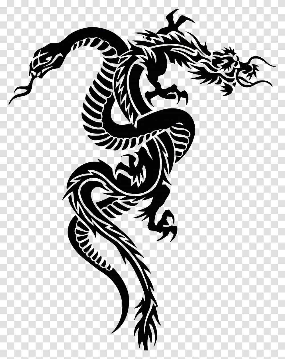 Snake And Dragon Tribal Tattoo Clipart And Design Snake Tattoo, Stencil Transparent Png