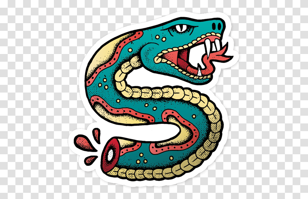 Snake Bite Vinyl Sticker Traditional Tattoos Traditional Snake Tattoo Outline, Pattern, Rug, Paisley, Teeth Transparent Png