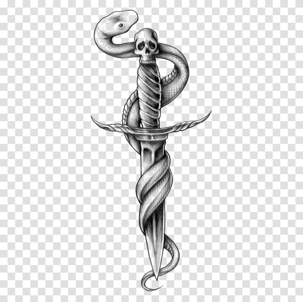 Snake Tattoo Photo Dagger With Snake Tattoo, Cross, Alien, X-Ray Transparent Png