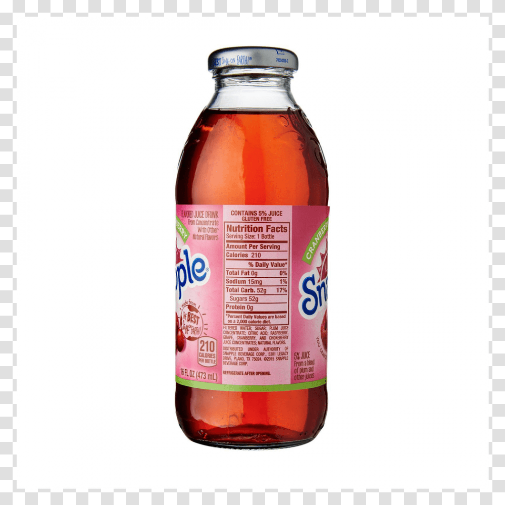 Snapple Juice Drinks Raspberry Amp Cranberry, Syrup, Seasoning, Food, Shaker Transparent Png