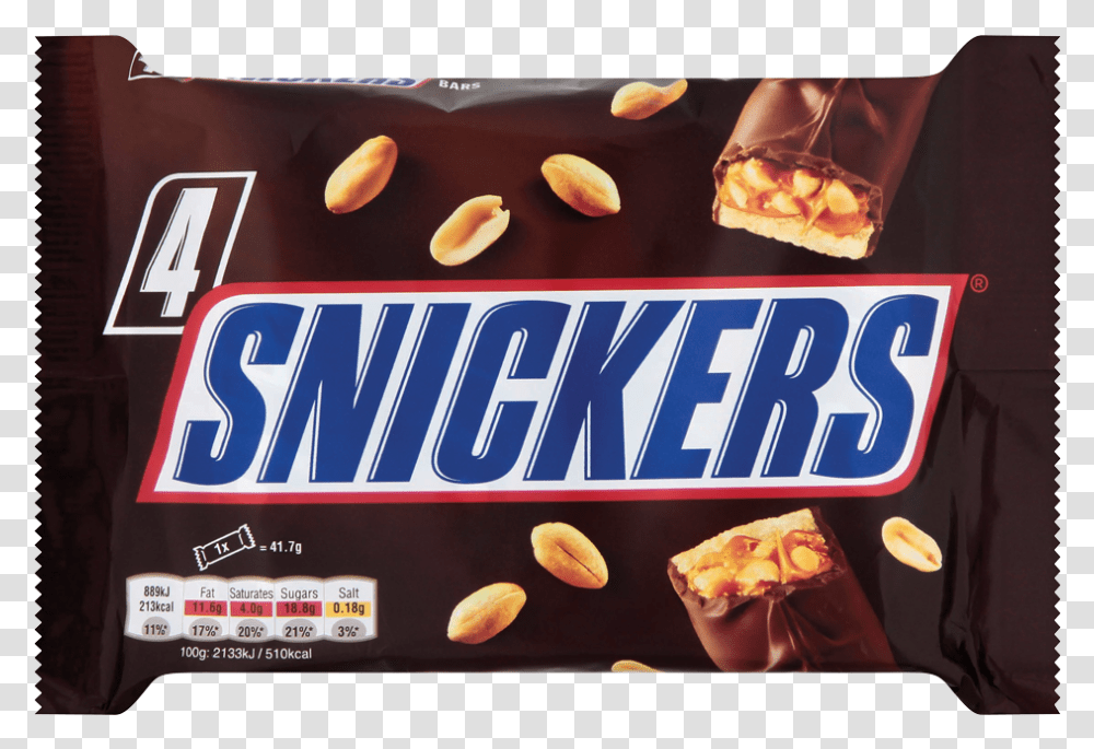 Snickers Pack Of 4 Snickers Chocolate, Sweets, Food, Confectionery, Burger Transparent Png