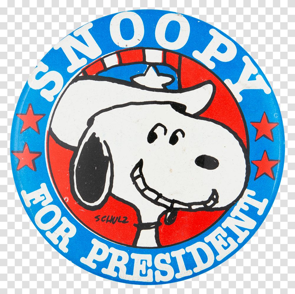 Snoopy For President With Hat Entertainment Button Snoopy President, Logo, Trademark, Label Transparent Png