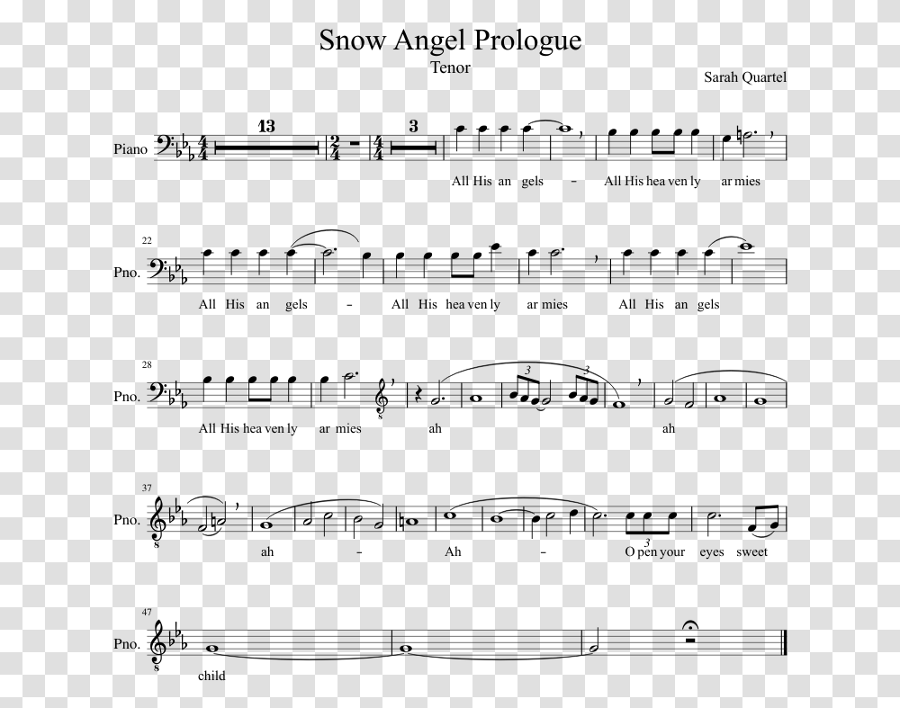Snow Angel Prologue Sheet Music Composed By Sarah Quartel Mighty To Save Score, Gray, World Of Warcraft Transparent Png