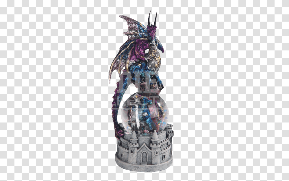 Snow Globe Blue Dragon With Castle Base Snow Globe Figurine, Nature, Outdoors, Toy, Ice Transparent Png