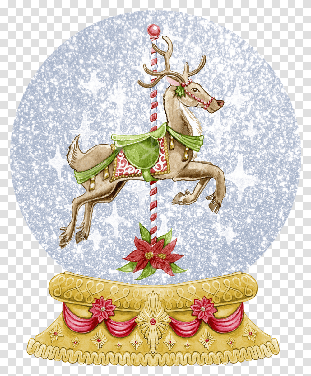 Snow Globe Carousel Horse Free Image On Pixabay Watercolour Christmas Carousel, Figurine, Tree, Plant, Ornament Transparent Png