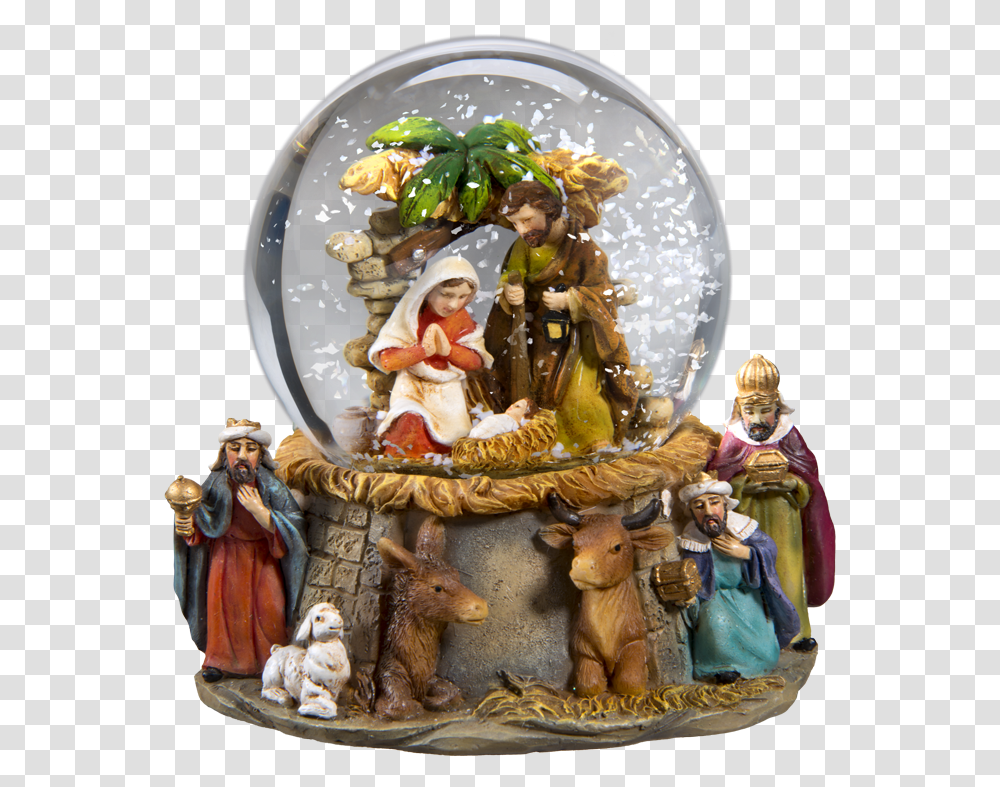 Snow Globe Nativity Scene Christmas Nativity Snow Globe, Figurine, Person, Human, Art Transparent Png