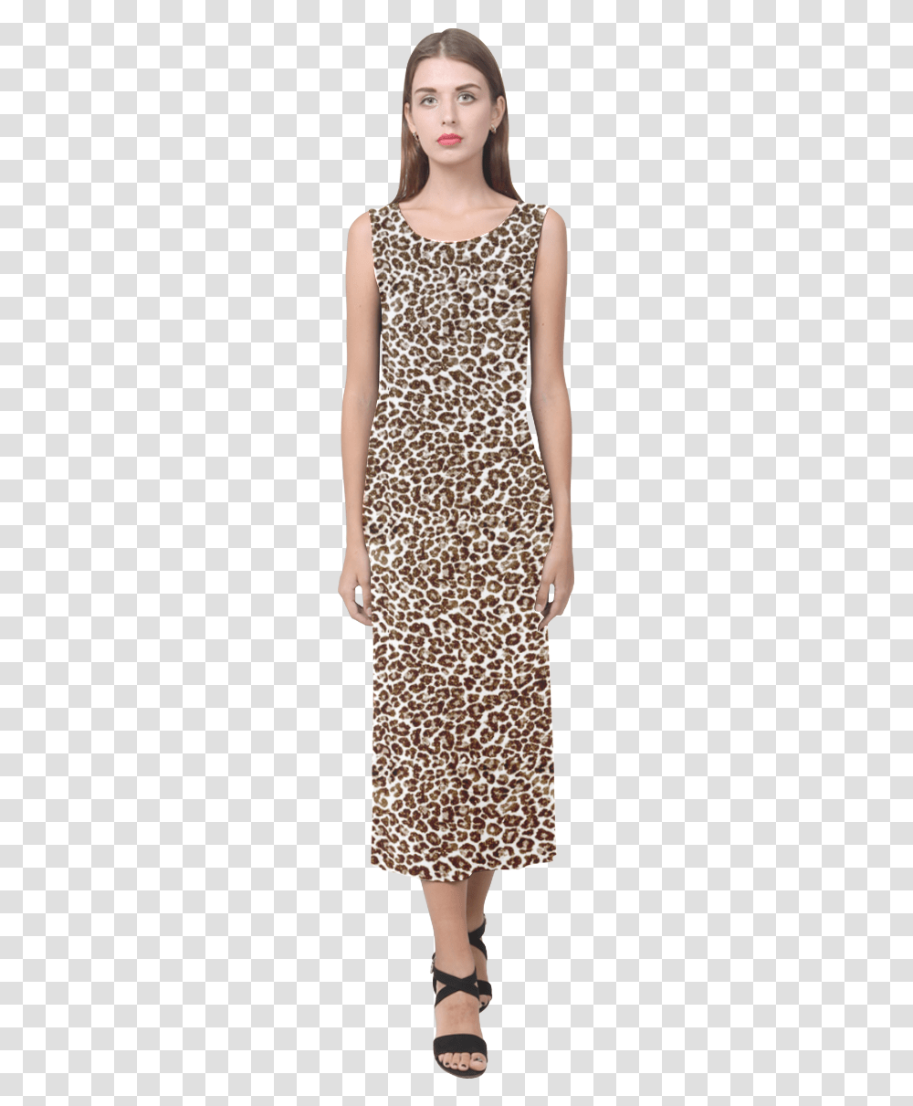 Snow Leopard Phaedra Sleeveless Open Fork Long Dress Dress, Apparel, Person, Human Transparent Png
