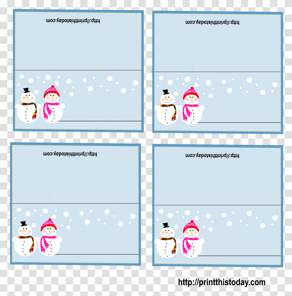 Snow Man And Woman Place Cards For Christmas, Label, Alphabet, Plant Transparent Png