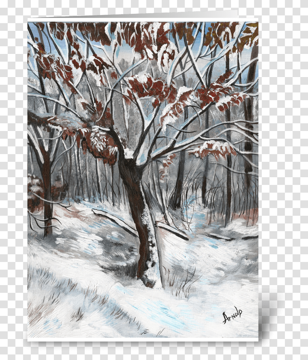 Snow On An Oak Tree Christmas Card Greeting Card Snow, Nature, Outdoors, Ice, Painting Transparent Png