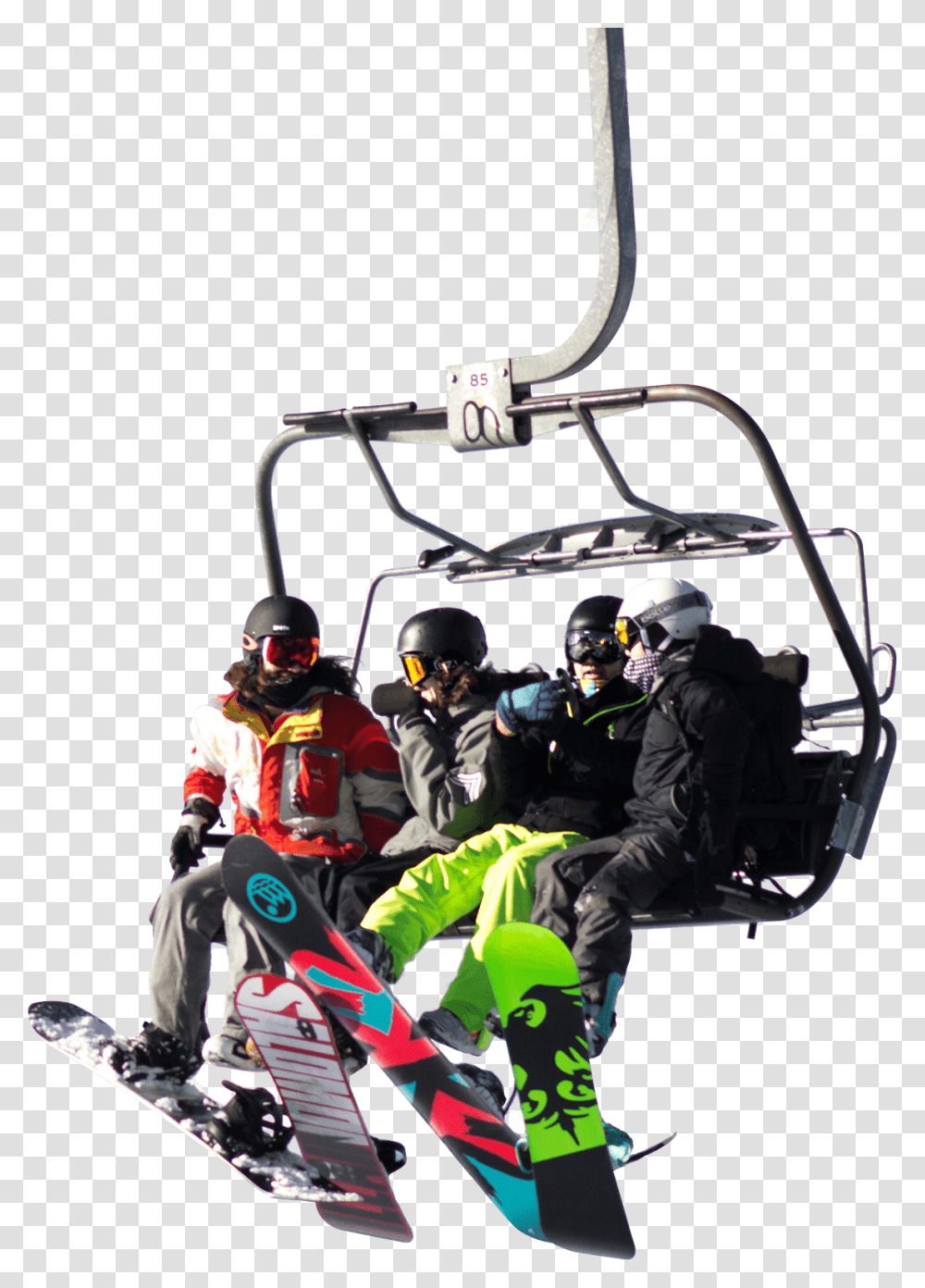 Snow Riders Going Up The Mountain In A Chairlift Winter In Schweden Sport, Person, Human, Helmet Transparent Png