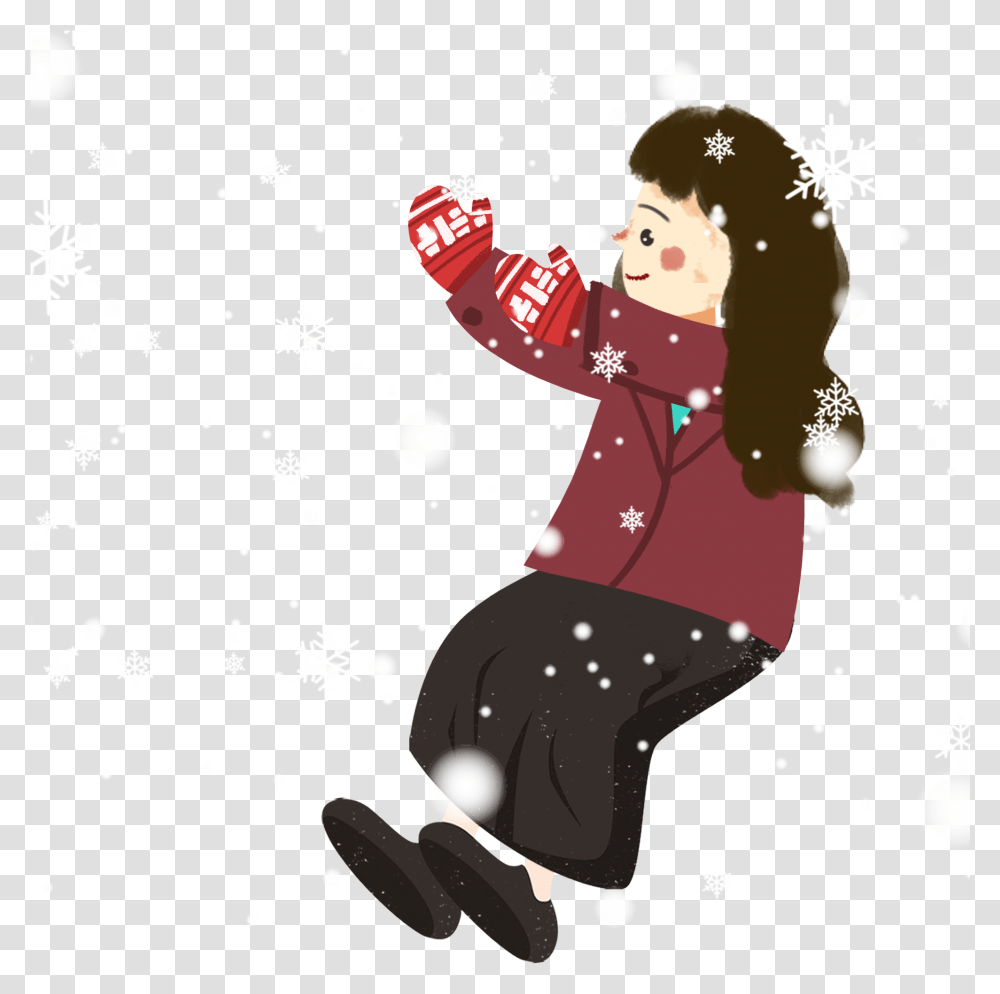 Snow Snowy Day Girl Cartoon And Psd Illustration, Nature, Outdoors, Snowflake Transparent Png