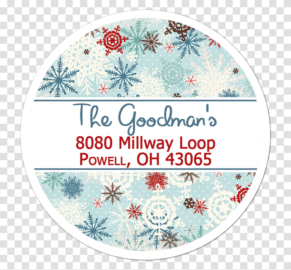 Snowflake Pattern Personalized Holiday Sticker Circle, Label, Text, Rug, Porcelain Transparent Png