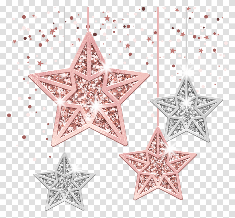 Snowflakes Christmas Star Rosegold Silver Decoration Estrelas Ano Novo, Star Symbol Transparent Png