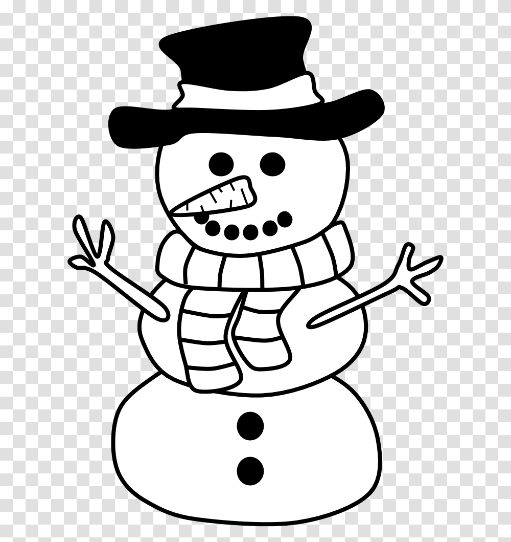 Snowman Hat Scarf Black And White Snowman, Nature, Outdoors, Winter, Stencil Transparent Png